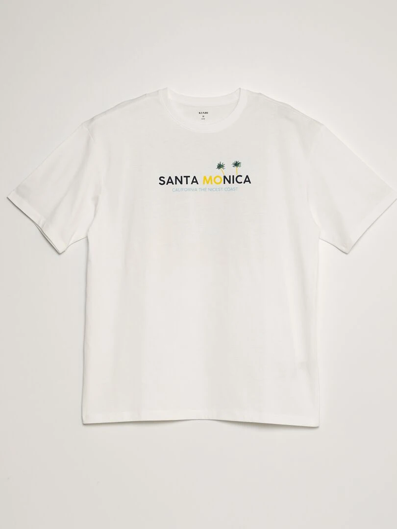 T shirt imprimé à col rond Blanc 'Santa Monica'