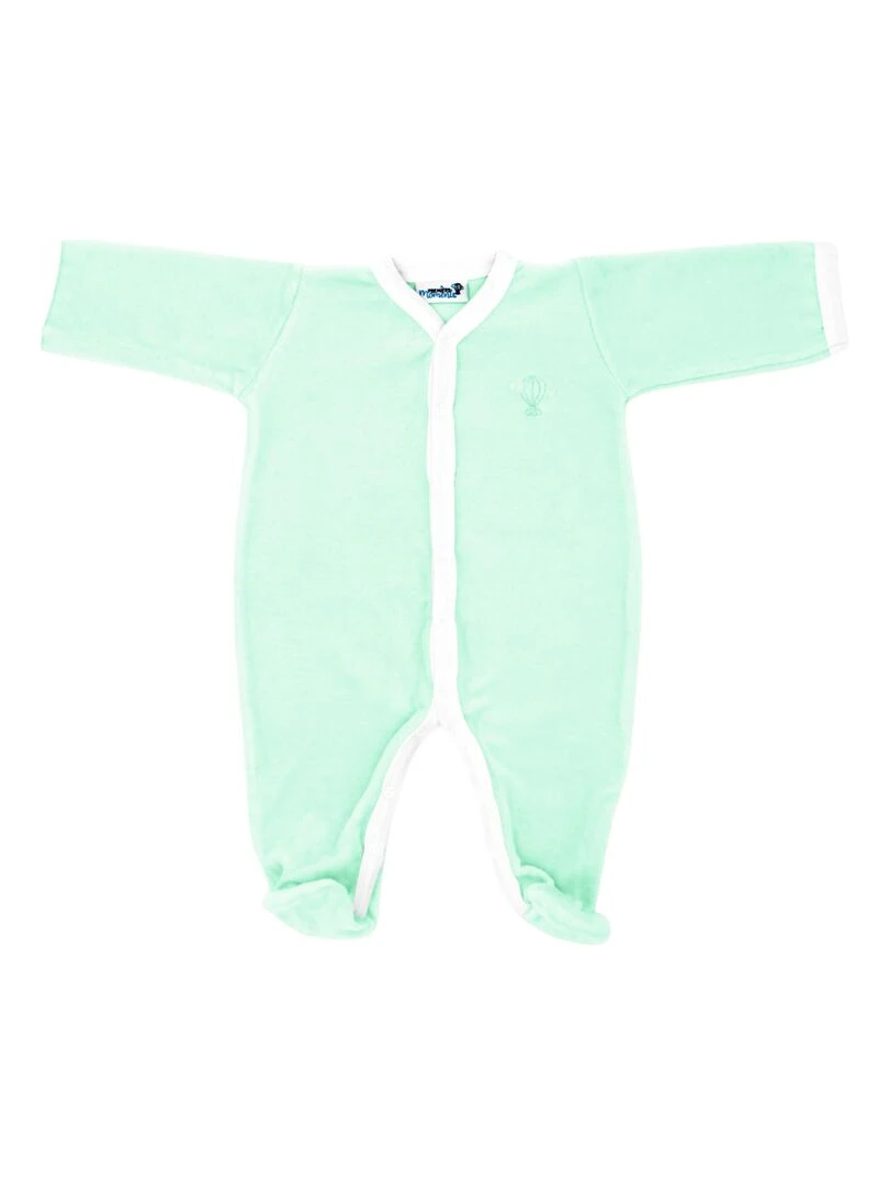 Pyjama Velours 100% Coton Biologique 1 À 6 Mois Vert d'eau