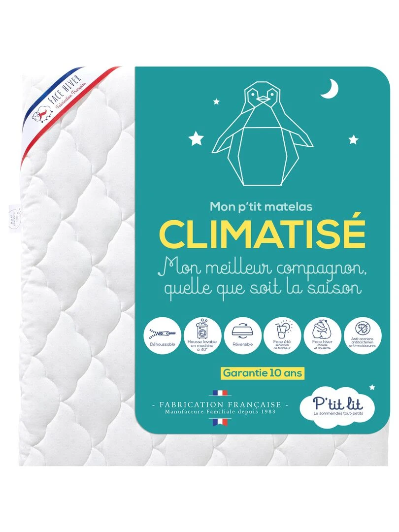 Matelas Bébé Climatisé 60x120 cm Déhoussable Réversible Blanc