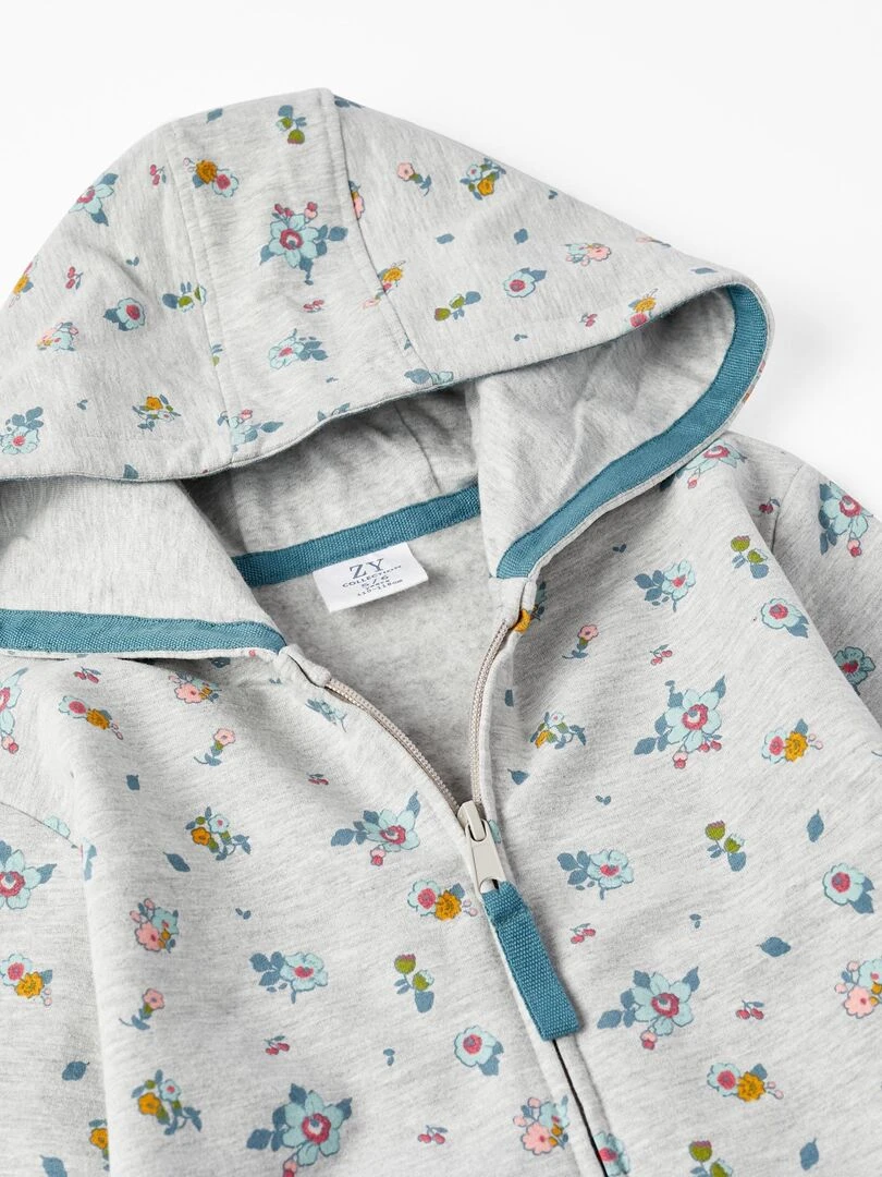 Veste à Capuche pour Fille 'Flowers'   ROYALS OFF DUTY   Gris clair