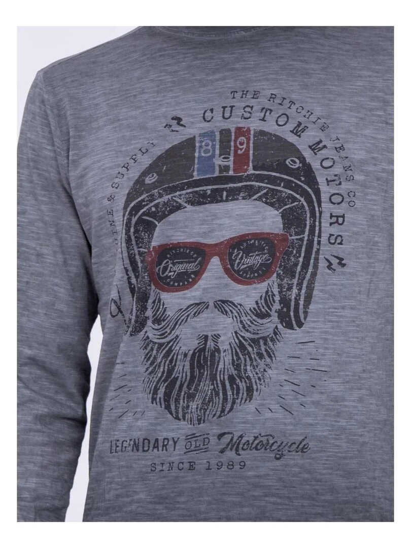 T shirt manches longues col rond pur coton JUMAPAL   Gris