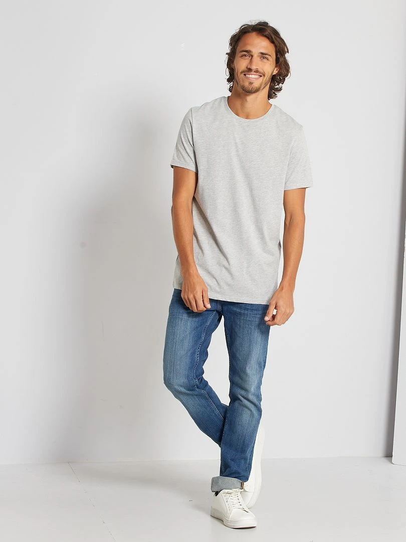 T shirt droit en jersey uni   gris chiné clair