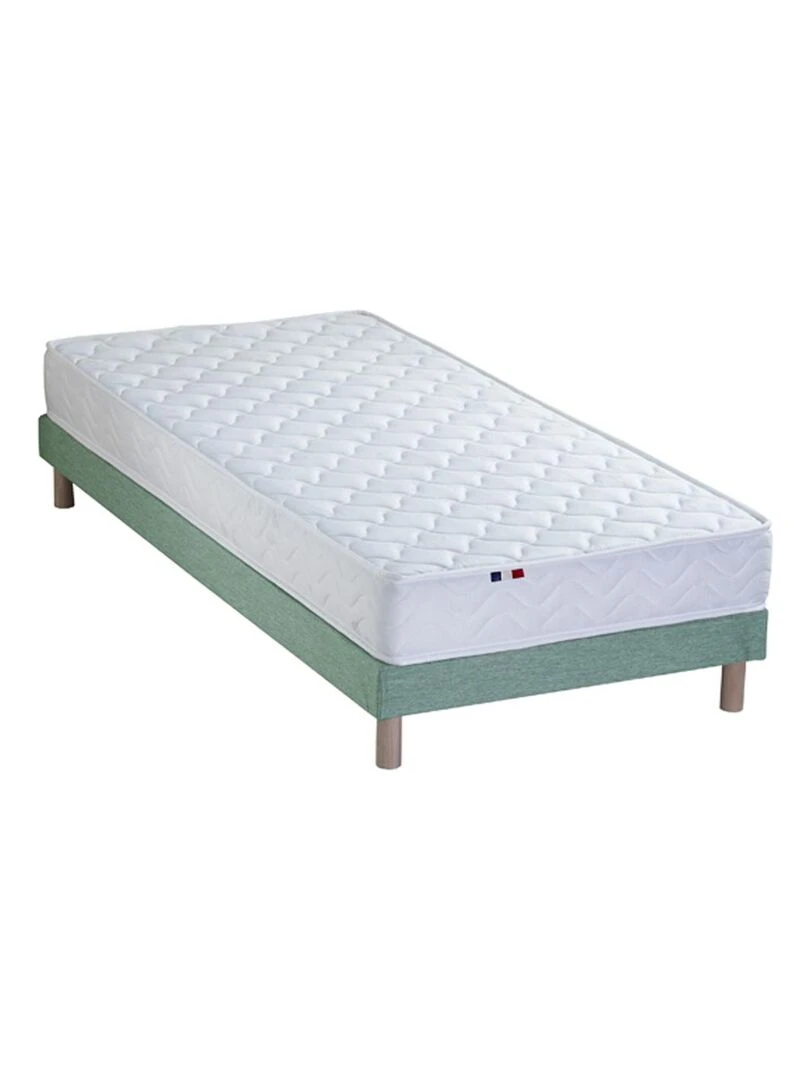 Ensemble Matelas Ressorts Fermes biconiques SPECTRE + Sommier Made in France Sommier Vert celadon Blanc Vert