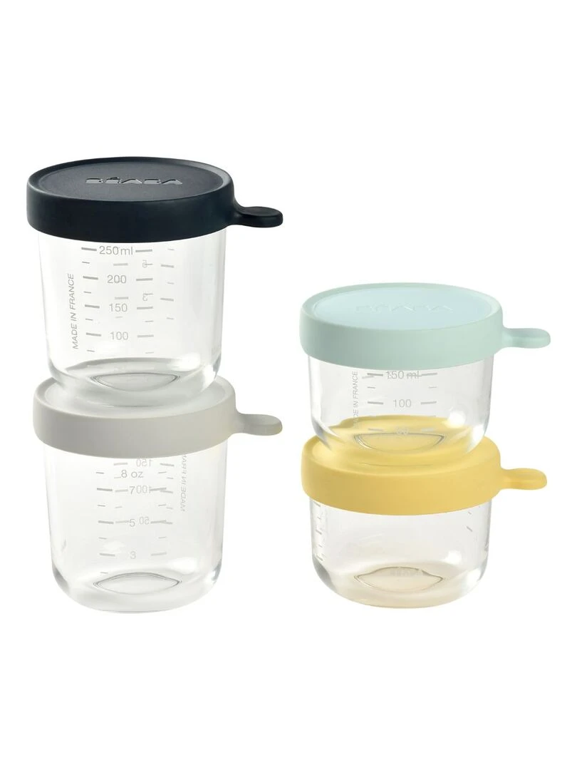 Coffret 4 pots de conservation en verre (150 ml et 250 ml) Jaune