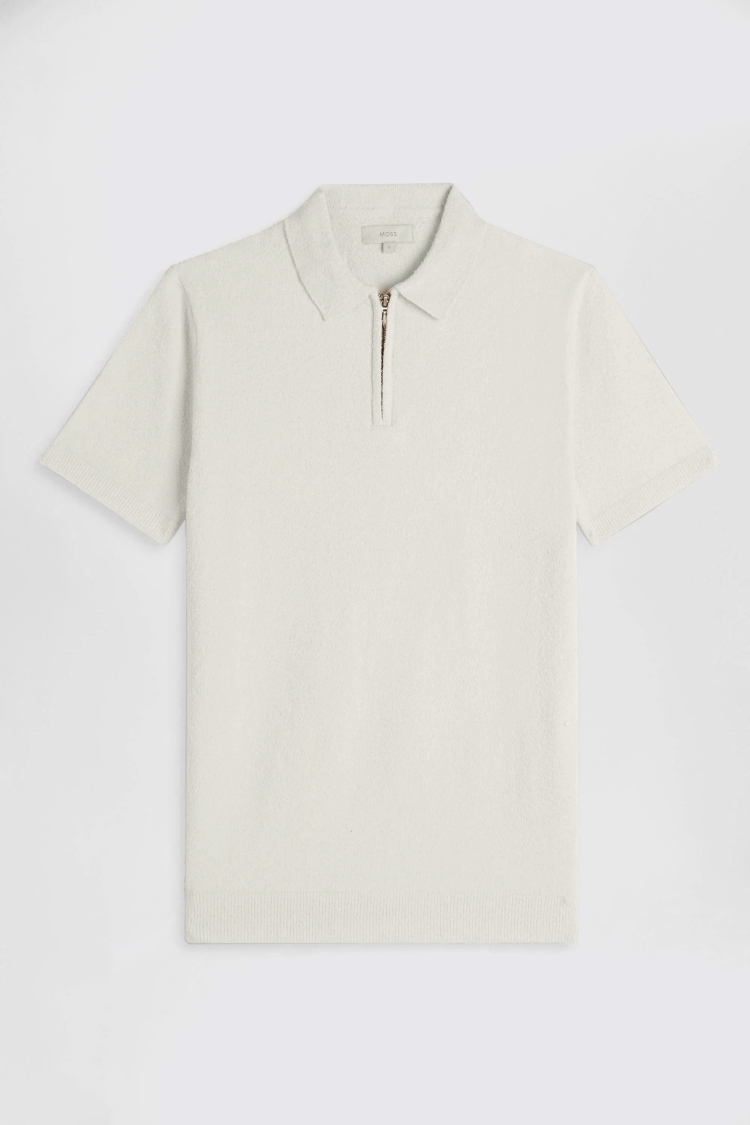 Ecru Bouclé Zip-Neck Polo Shirt   Buy Online at Moss