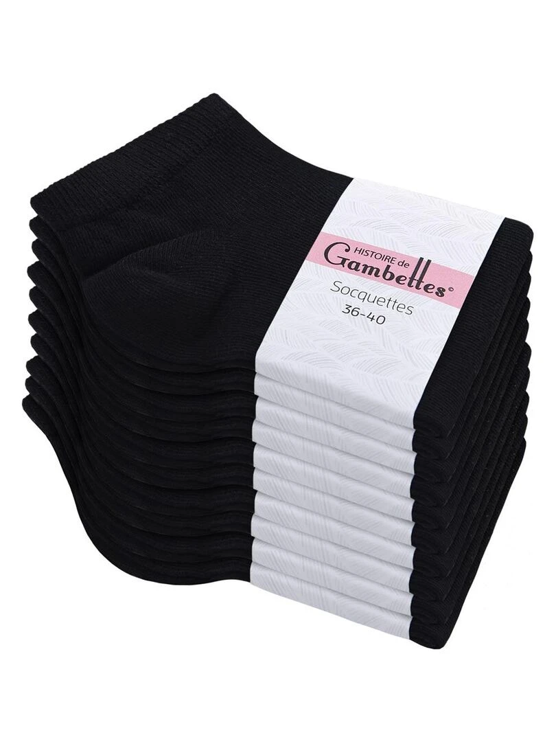 Socquettes Coton Prémium Lot 10 Paires Fabrication UE Noir
