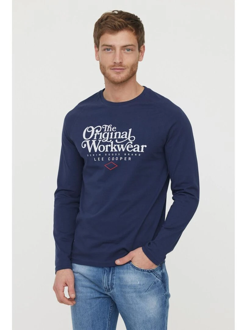 Lee Cooper   T Shirt manches longues coton regular ALUCE   Bleu marine
