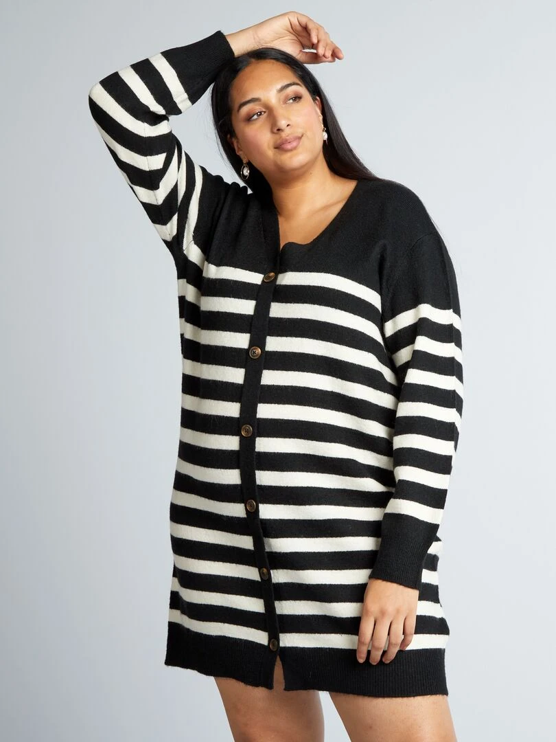 Robe gilet en maille Noir à rayures