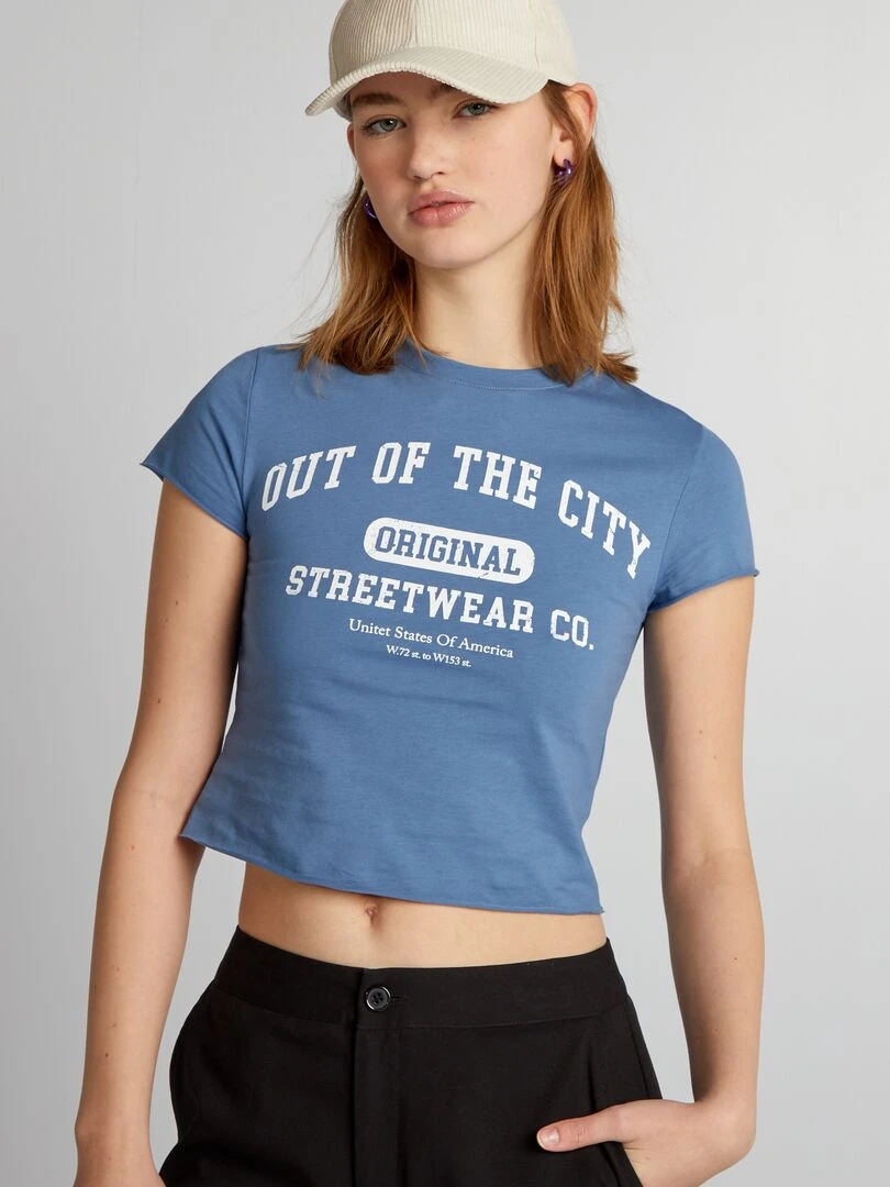 Crop top en jersey à col rond Bleu