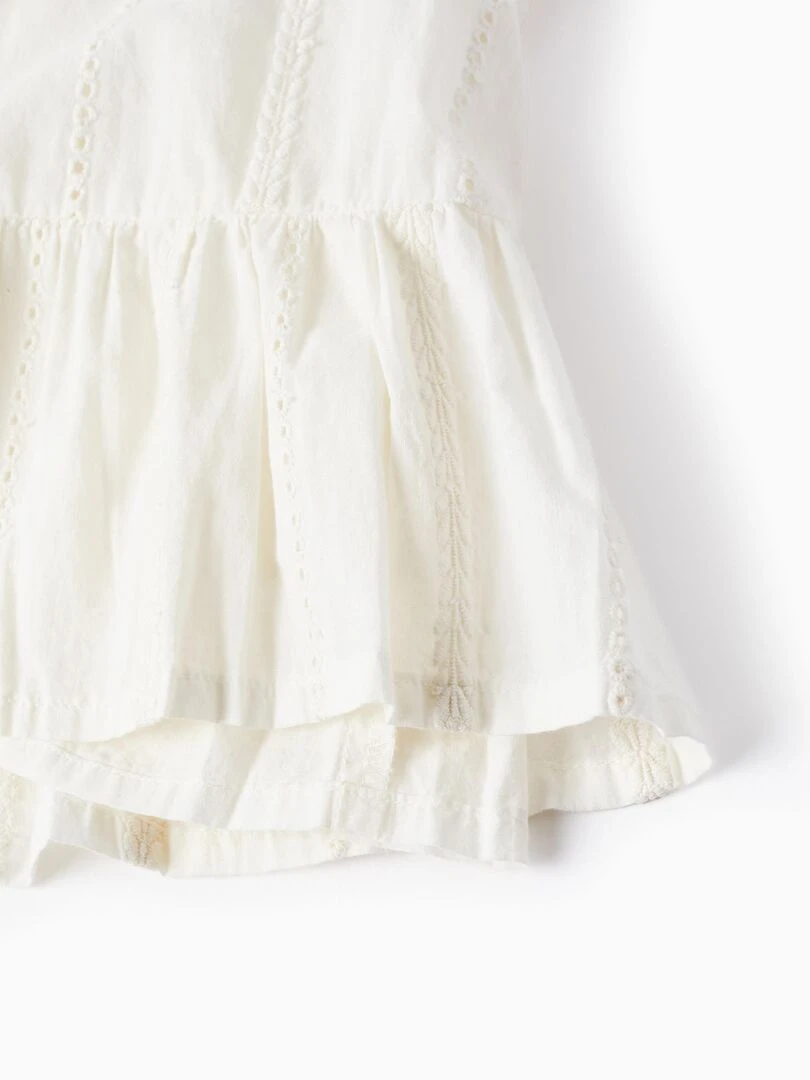 Robe En Coton Avec Broderies Pour Fille manches courtes   Blanc