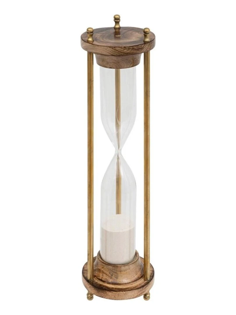 Sablier cylindre manguier et verre Tropical boudoir H38 Marron