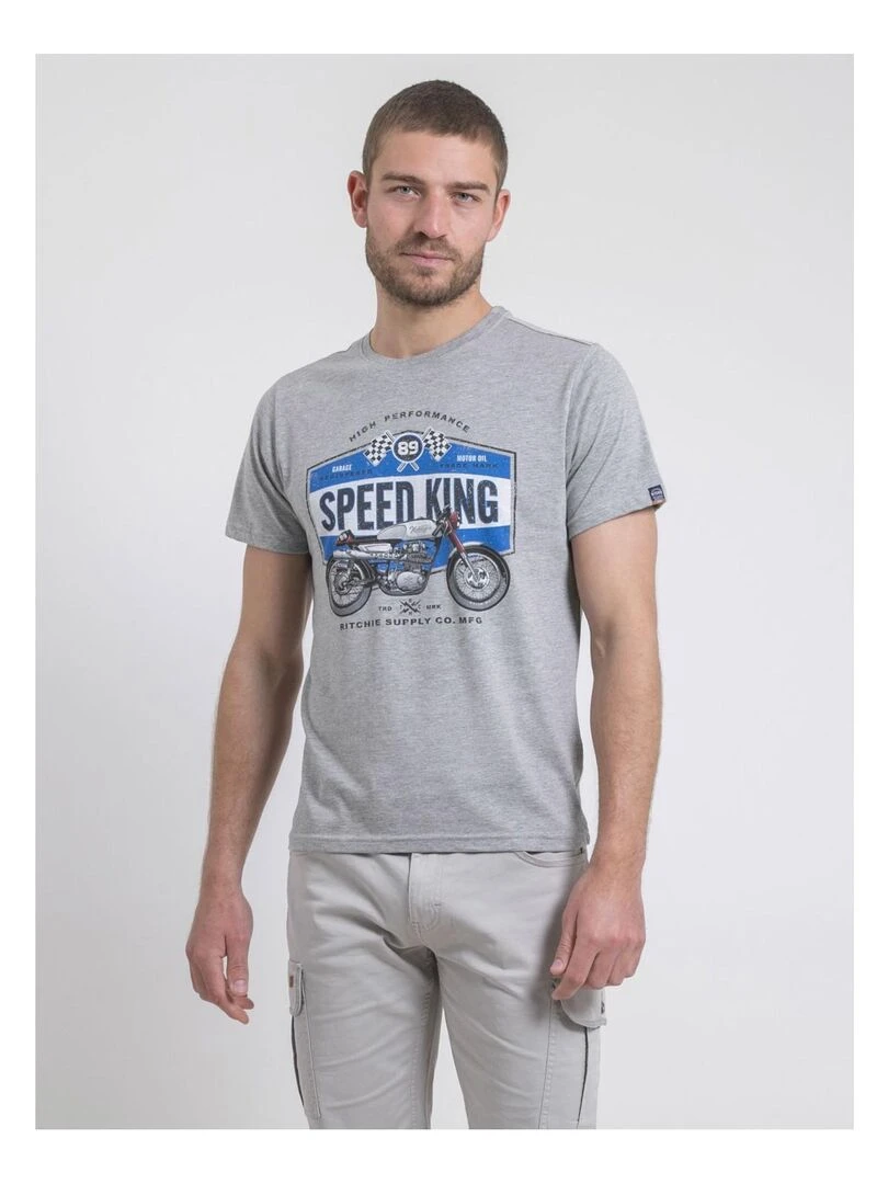 T shirt col rond pur coton NELORIC Gris