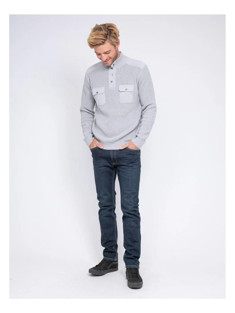 Pull col montant boutonné LOGANI   Gris