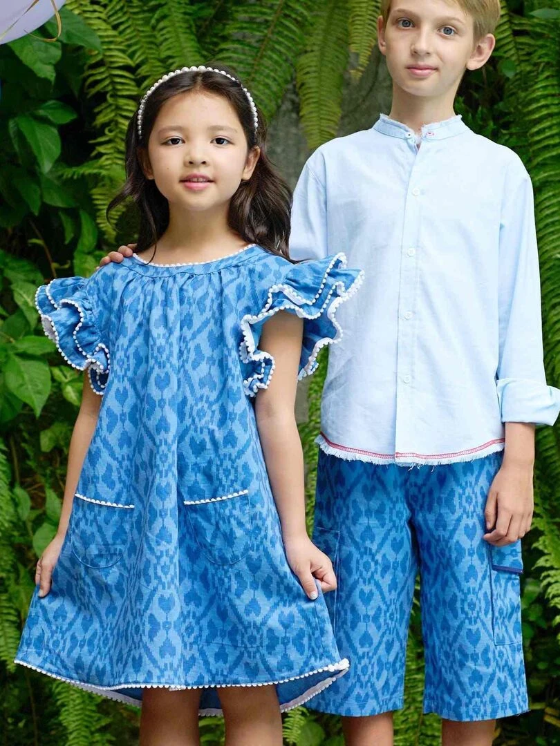 Robe Tie and Dye Été Fille Manches Papillons BUTTERFLY 'LA FAUTE A VOLTAIRE' Bleu
