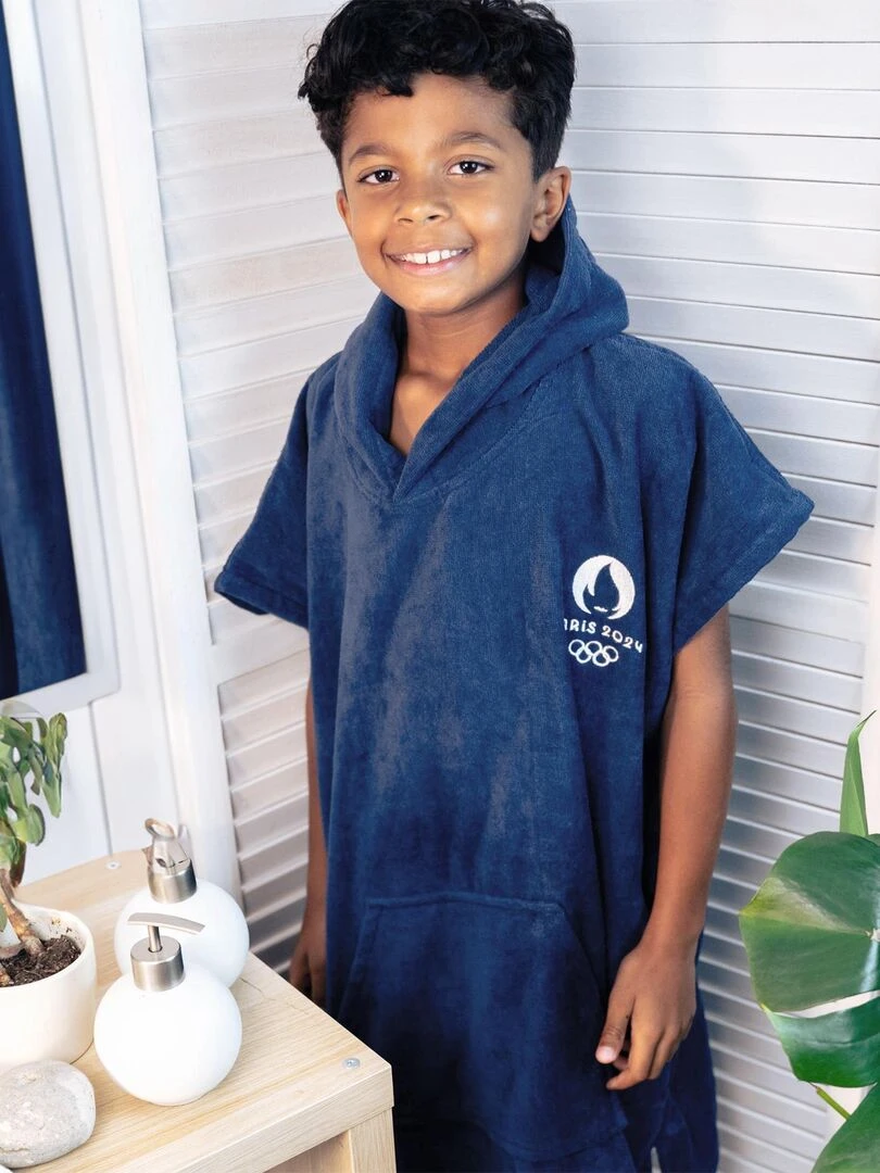 Poncho de bain Enfant 100% Coton  PARIS 2024 JEUX OLYMPIQUES LOGO   Bleu marine