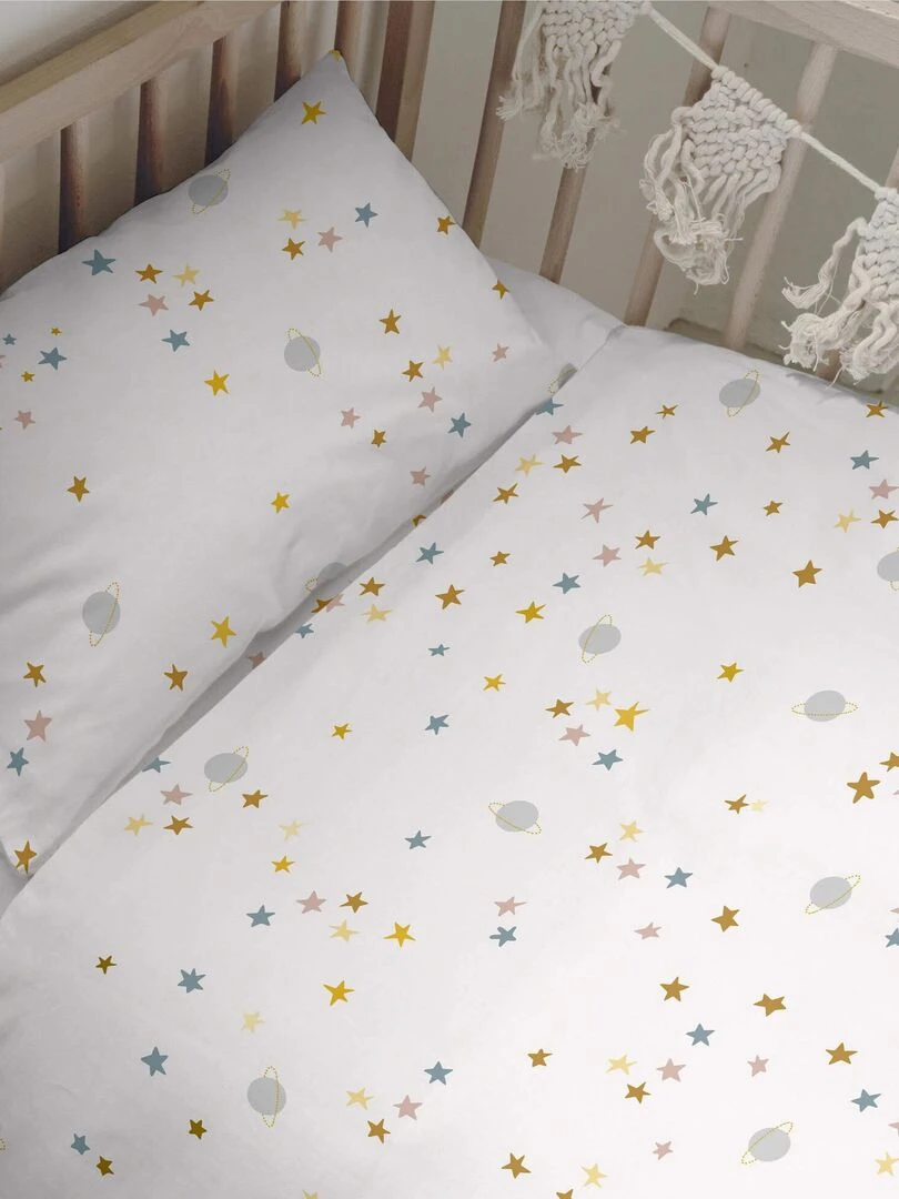 Parure housse de couette 2 pièces Saturn "Happyfriday" Blanc