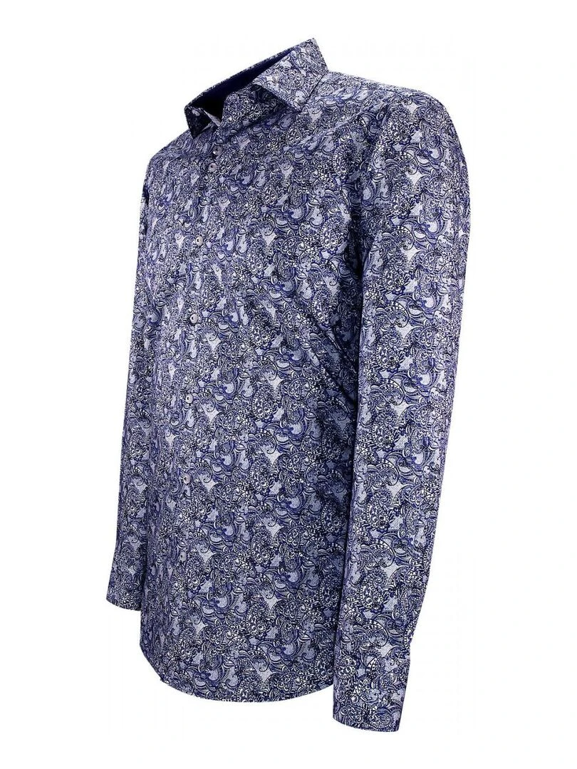 Chemise cintrée tissu imprimé CASHMO   Bleu