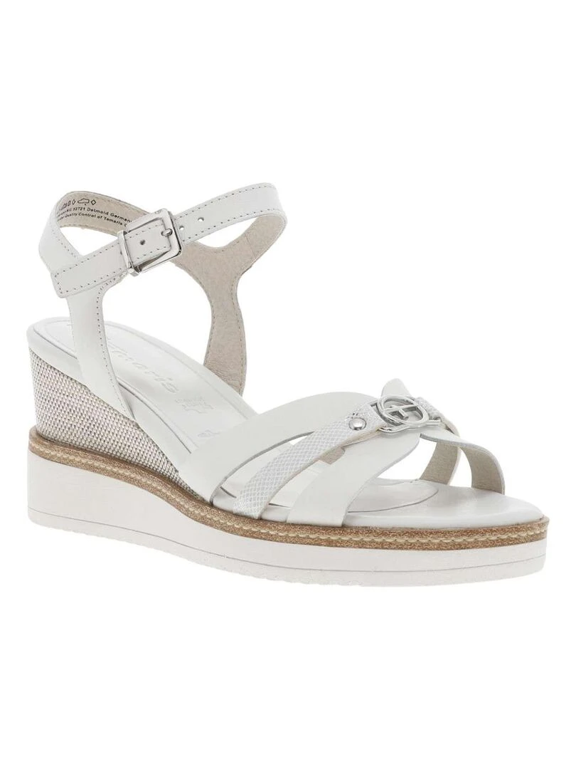 TAMARIS Nu pieds cuir talon compensé haut Blanc