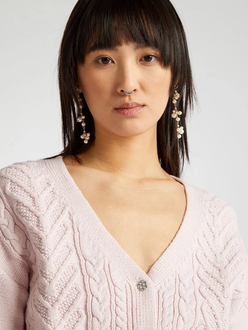 Gilet en maille fantaisie   Rose