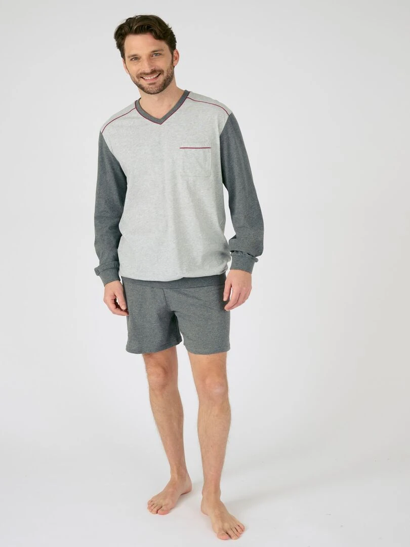 Pyjama 3 pièces short et pantalon jersey pur coton peigné Damart Gris