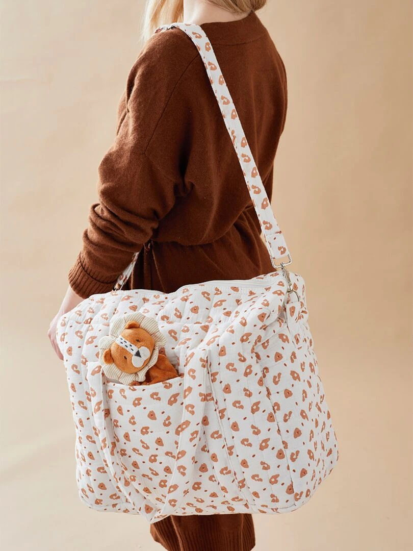 Sac à langer imprimé léopard en mousseline ouatinée  écru/terracotta   Gris
