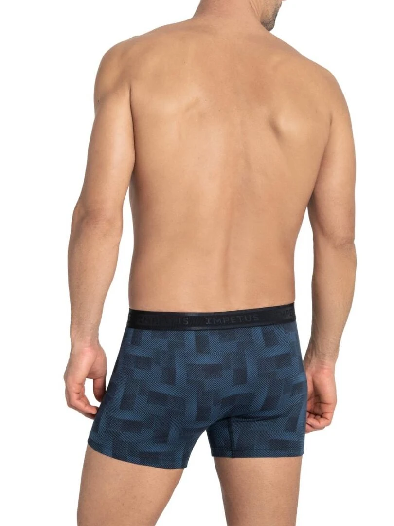 Boxer homme Isamu en coton et modal à motif géométrique   Bleu