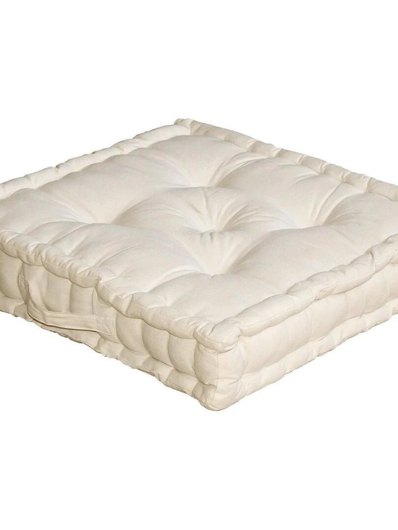 Coussin de sol uni en pur coton Ecru