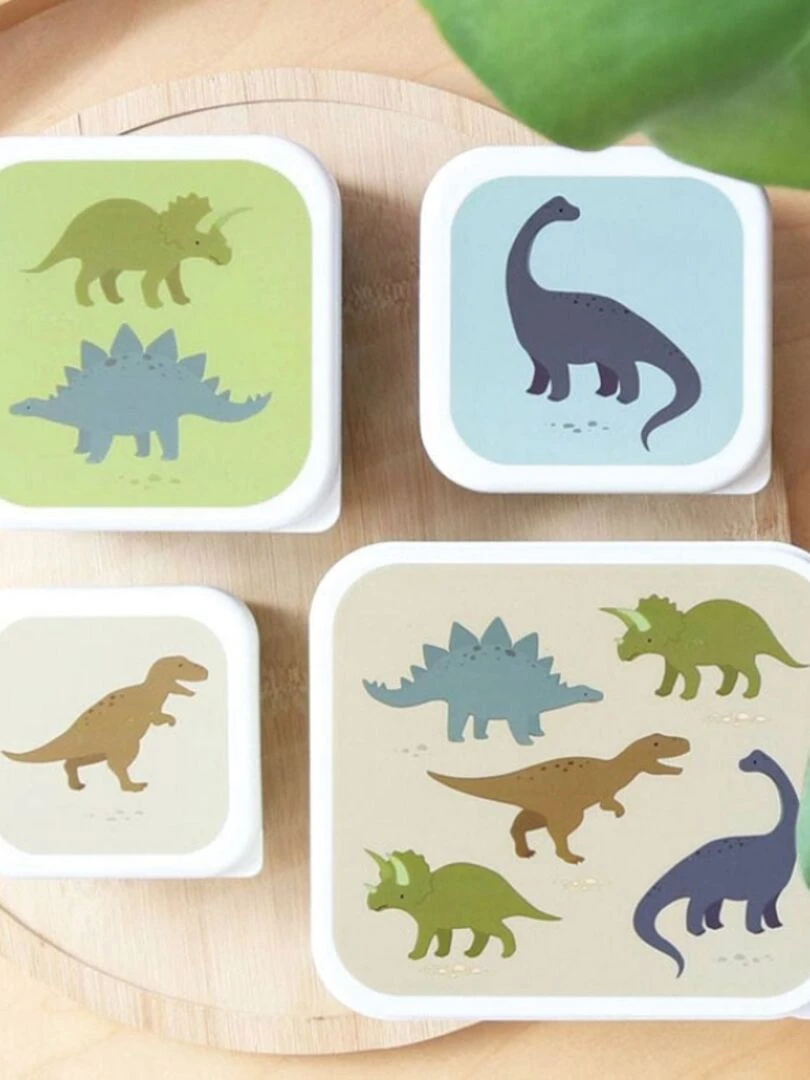 Lot de 4 boîtes à goûter Dinosaure   Vert