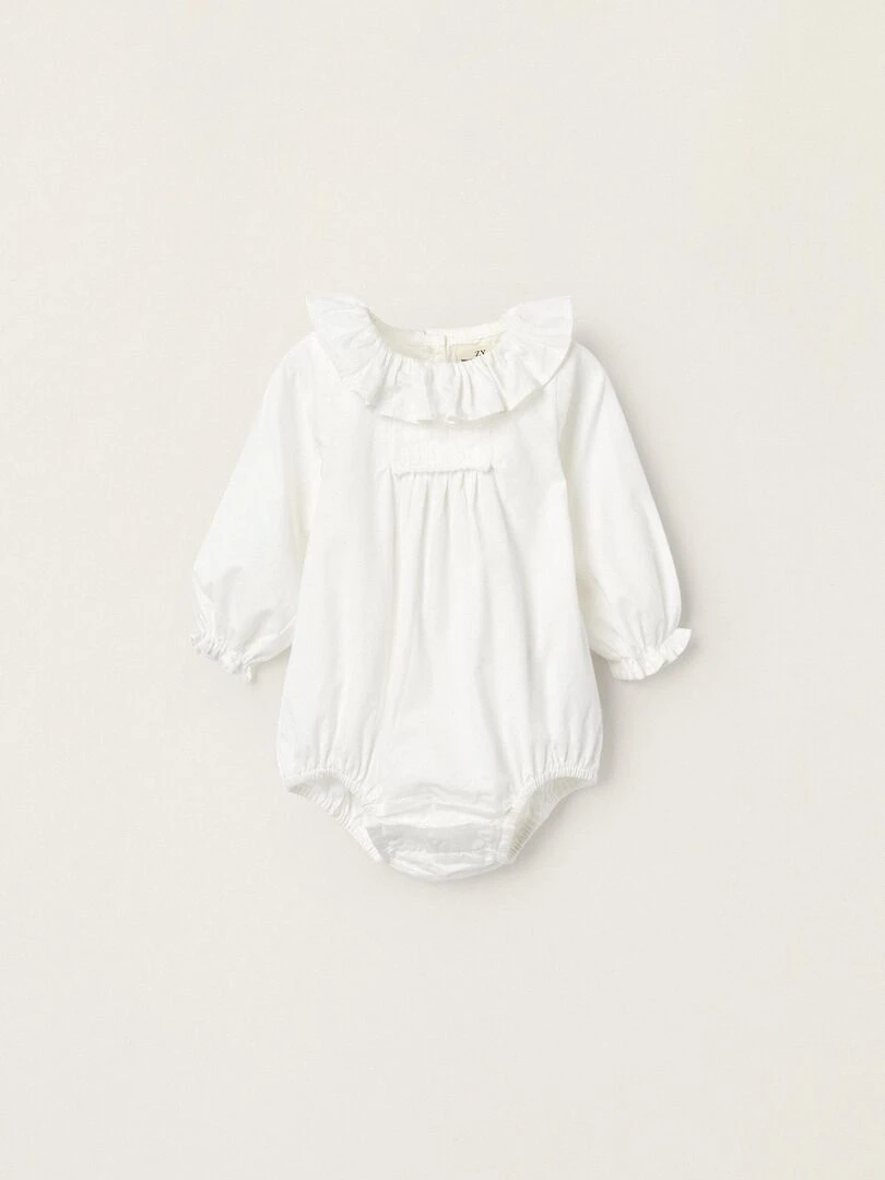 Body Blouse en coton pour nouveau né 'B&S' manches longues ATLANTIC COMPANY Blanc