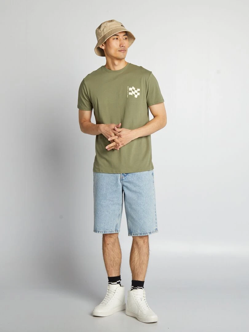 T shirt imprimé à col rond   Kaki