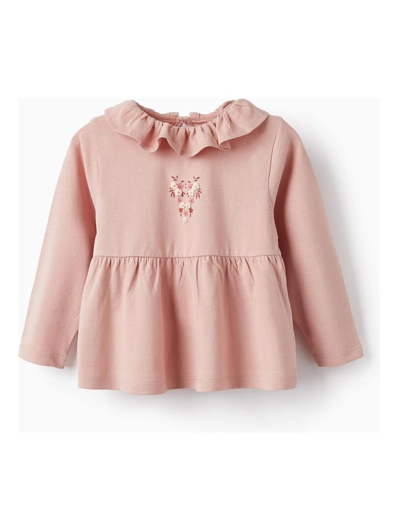 T shirt en Jersey de Coton avec Volant pour Bébé Fille 'Fleurs' manches longues SWEET FROSTY DREAMS Rose