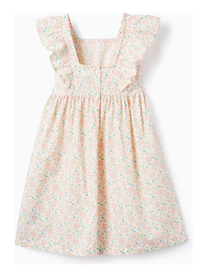 Robe Florale en Coton pour Fille manches courtes Blanc