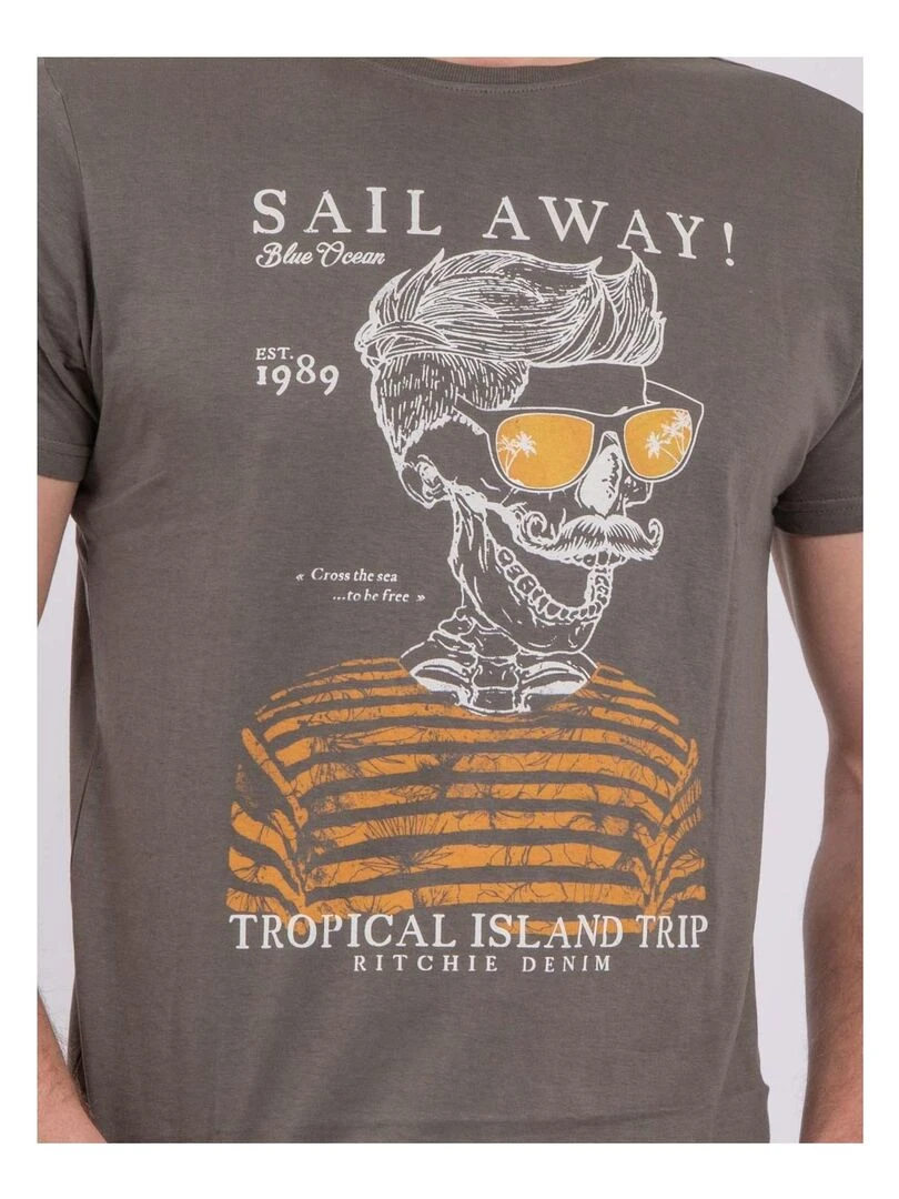 T shirt manches courtes col rond pur coton NOUMICK   Kaki