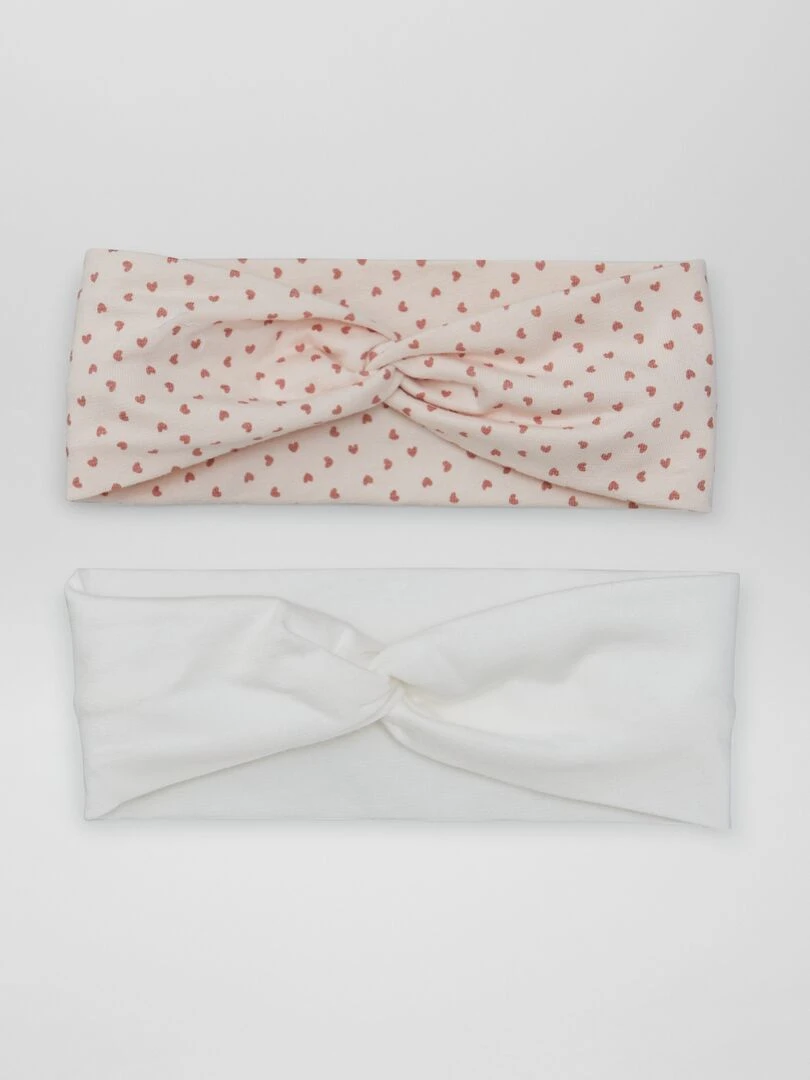 Lot de 2 bandeaux croisés en maille   Rose/blanc
