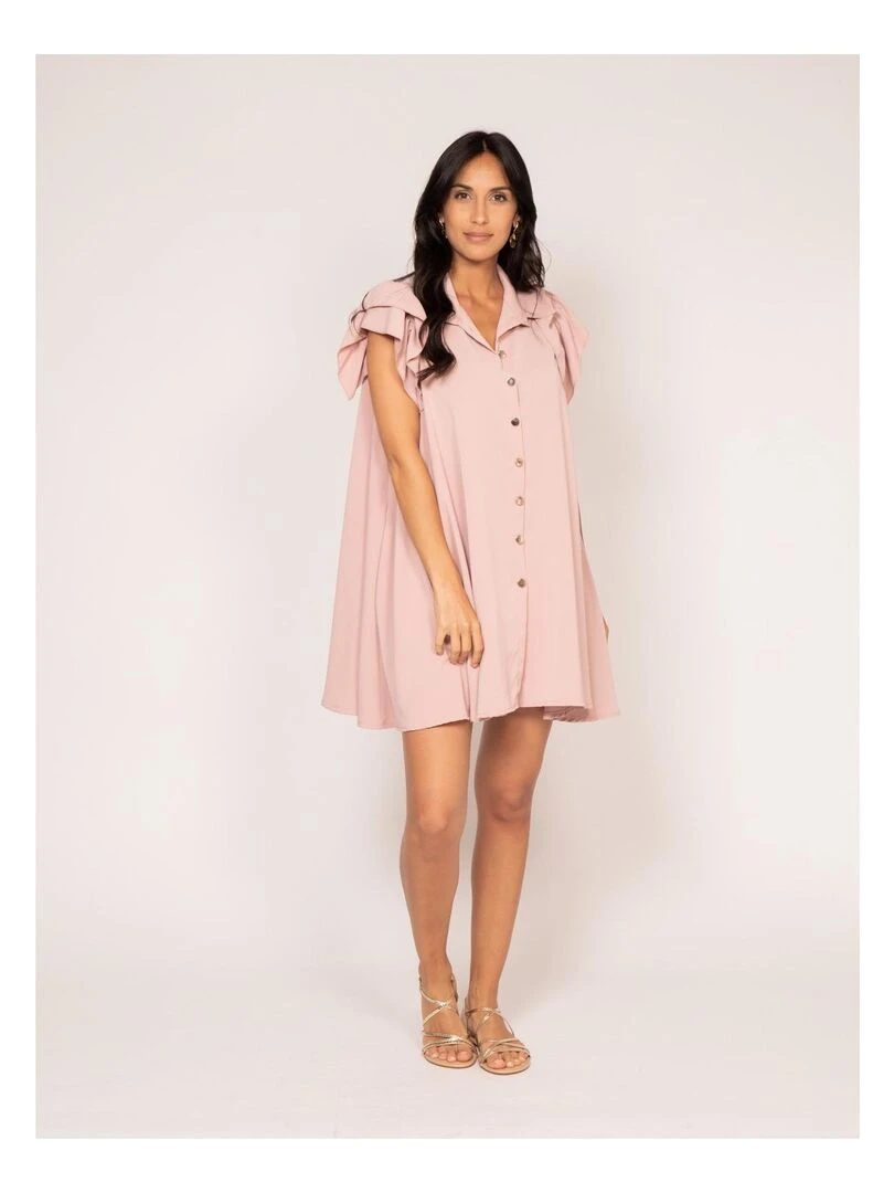 Robe courte boutonnée ILLISA Rose