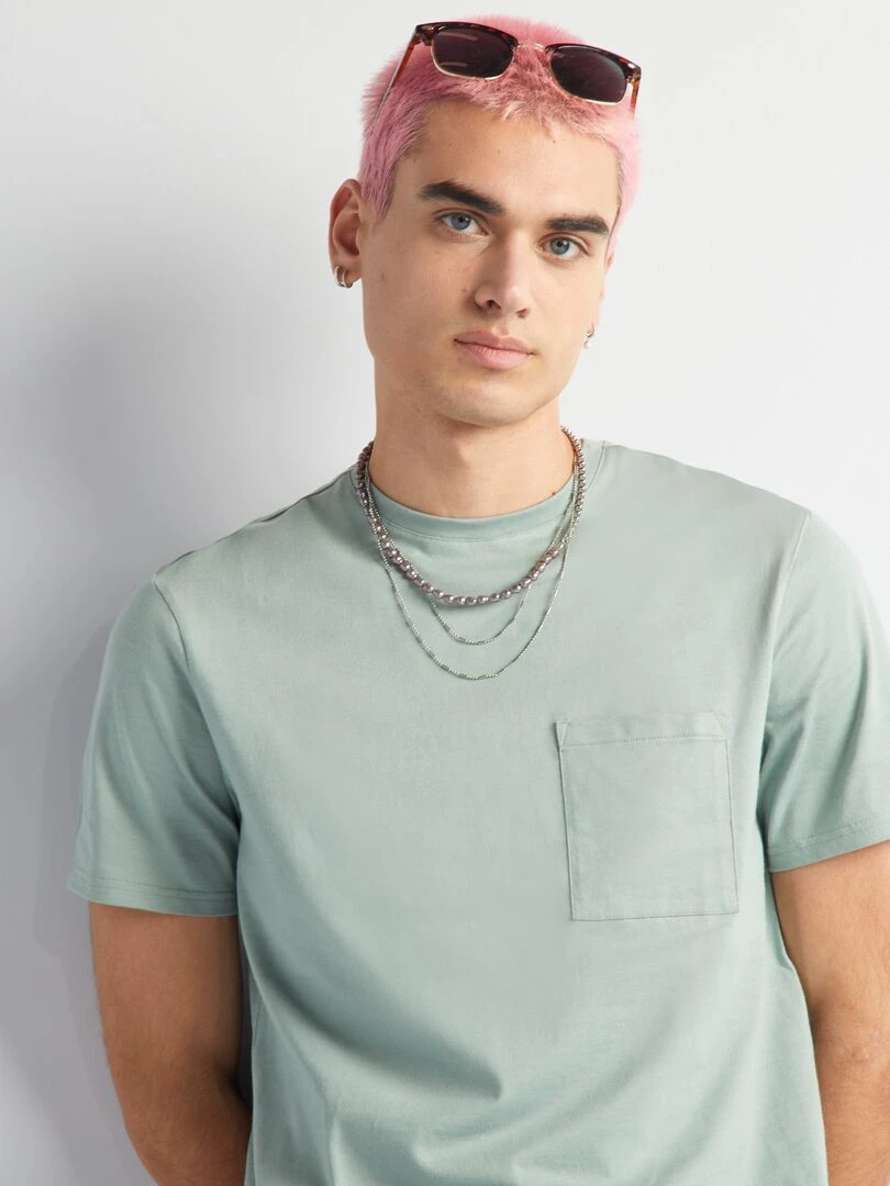 T shirt en coton imprimé à col rond   Vert