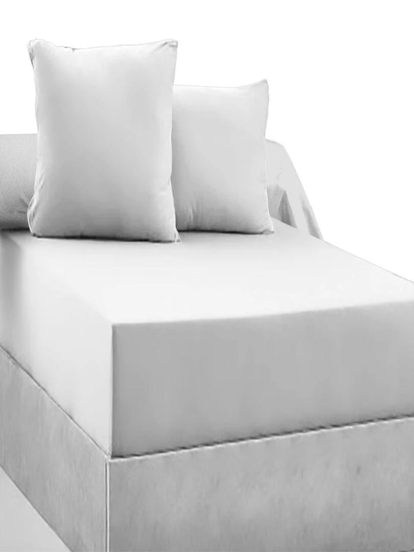 Drap housse 100% coton 57 Fils Blanc 180 x 200 cm Bonnet 30 cm Blanc