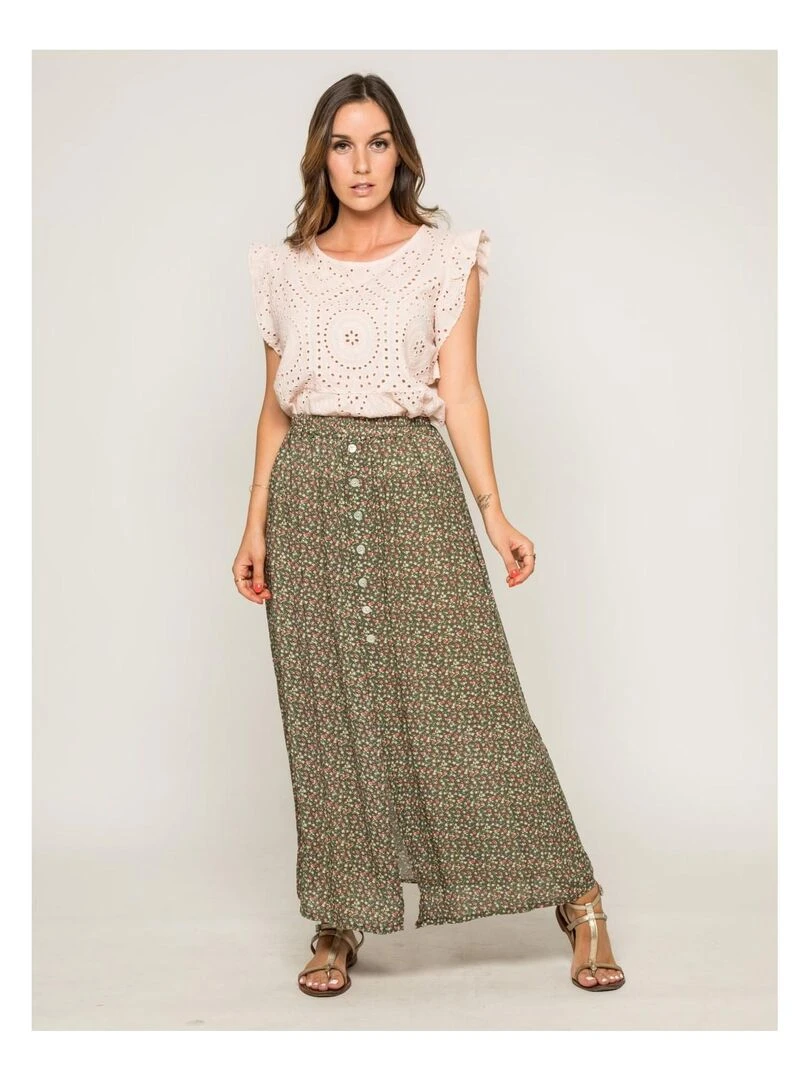 Top col rond broderies anglaises FOUE   Rose
