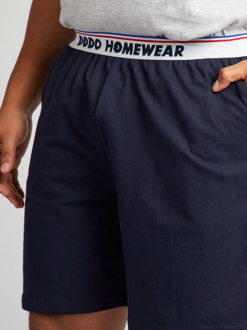 Pyjama court   Tee shirt + short   2 pièces   Gris/bleu marine