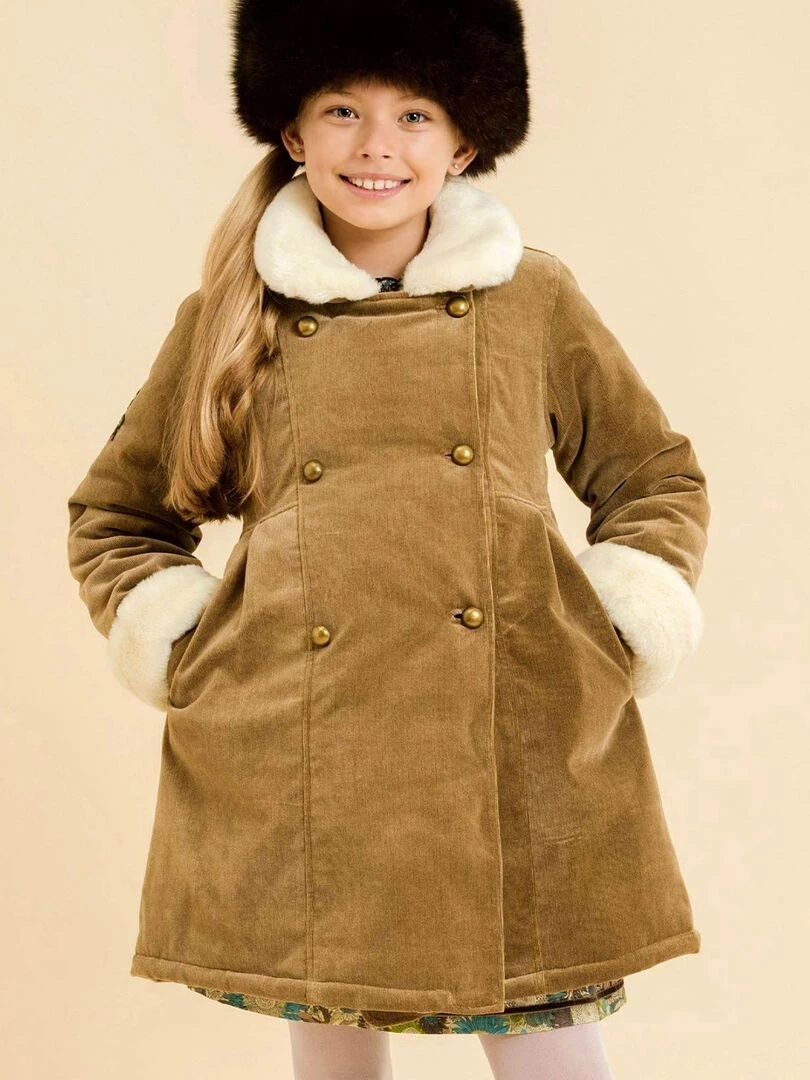 Manteau Long Velours Beige Fausse Fourrure ANOUSHKA 'LA FAUTE A VOLTAIRE' Beige