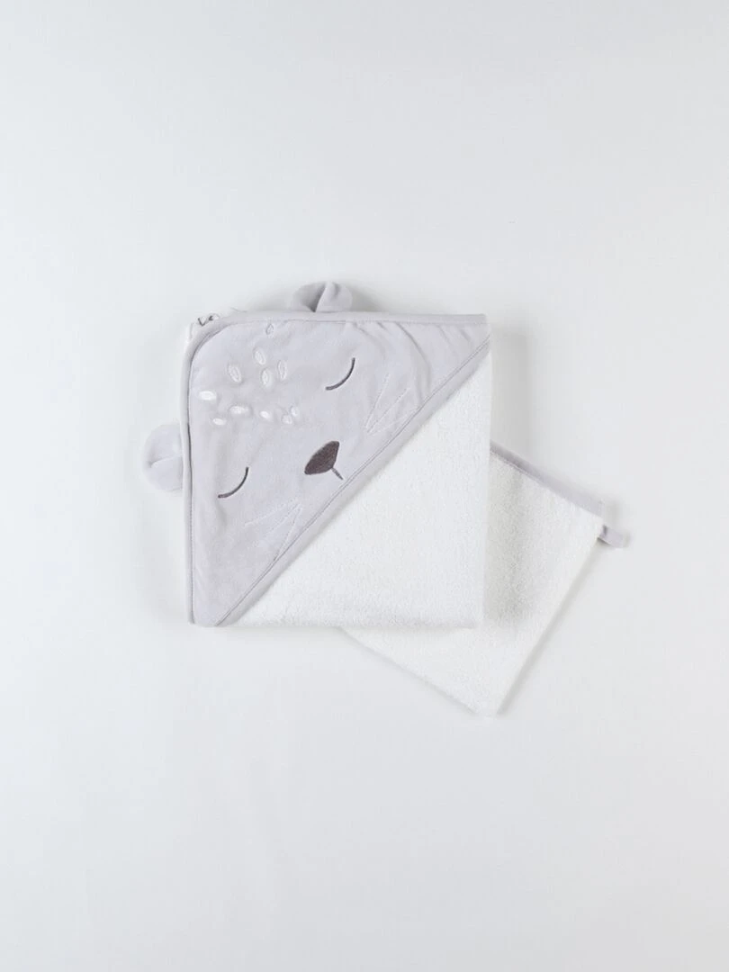 Set de bain Kendi en éponge et Veloudoux  écru/gris clair   Blanc