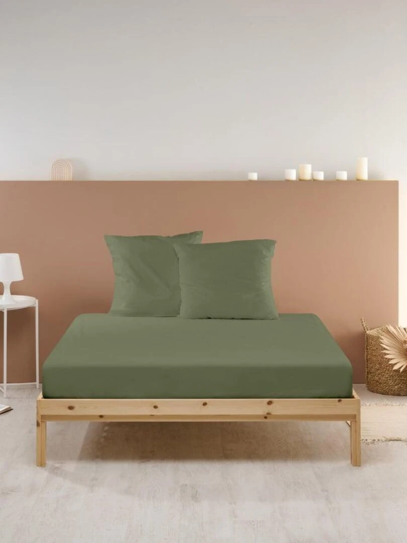 Bleu Câlin Drap housse uni Percale de coton 80 fils/cm² Kaki