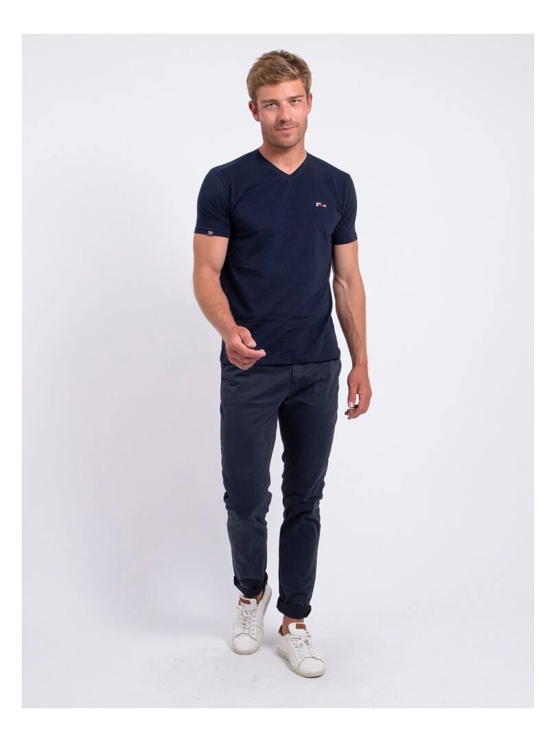 T shirt col V pur coton NERIJ   Bleu marine