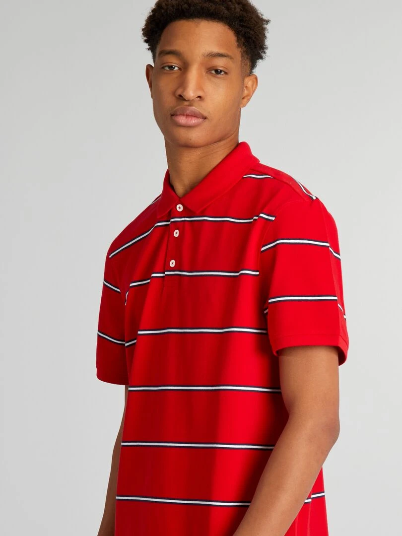 Polo en piqué de coton à rayures + d'1m90   rouge
