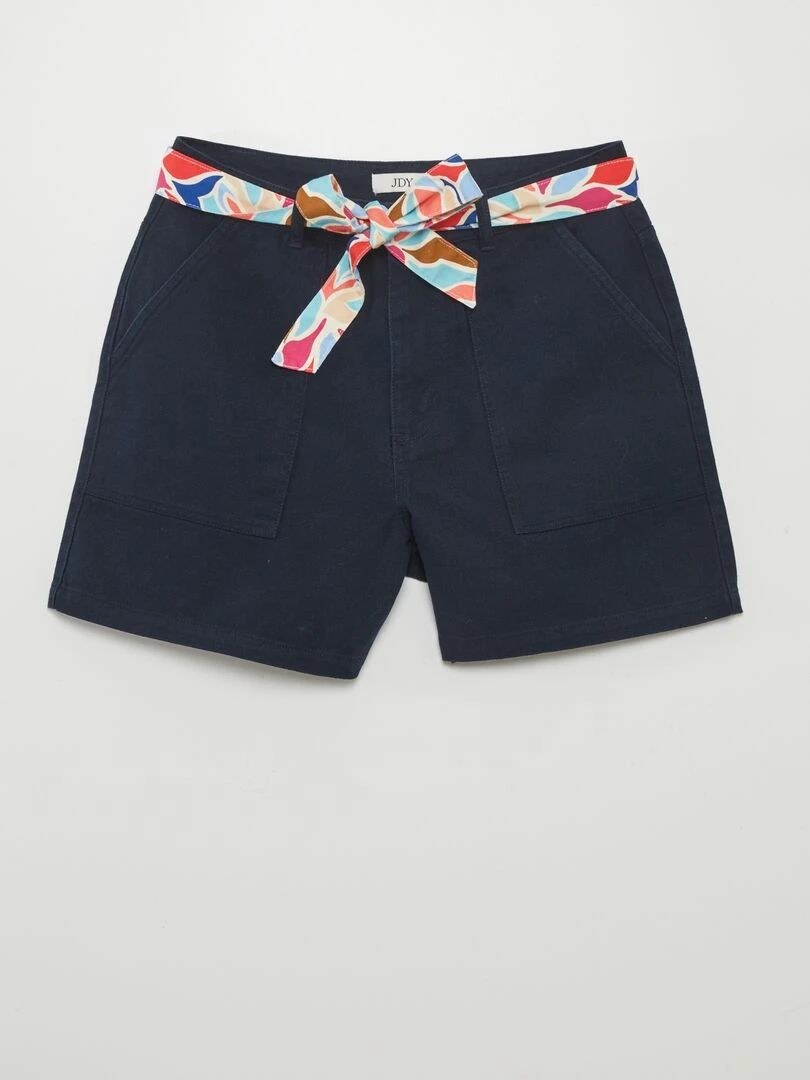 Short en twill avec ceinture colorée Bleu