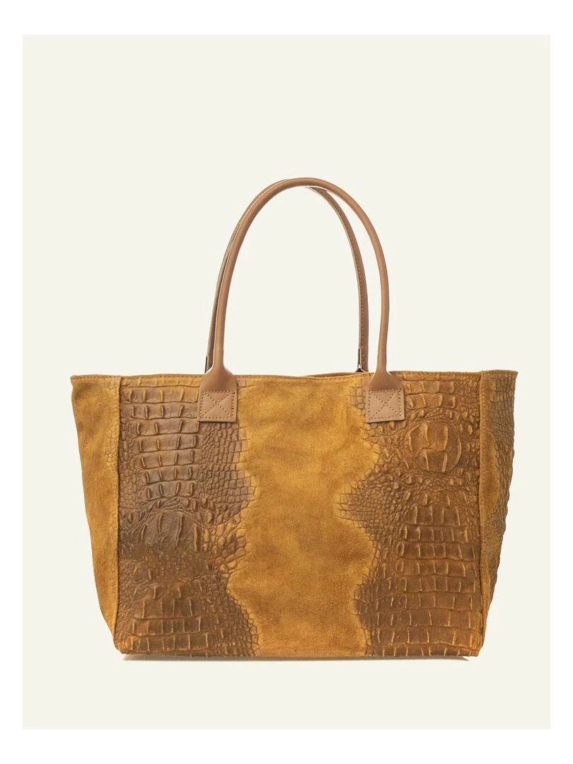 Sac cabas cuir croco DL ALICE Marron caramel