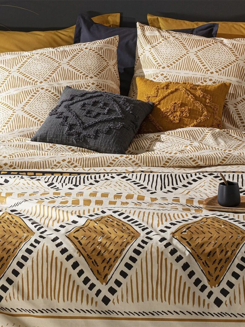 Housse de couette 220x240 Ray Kilim + 2 taies 100% coton 57 fils   Jaune