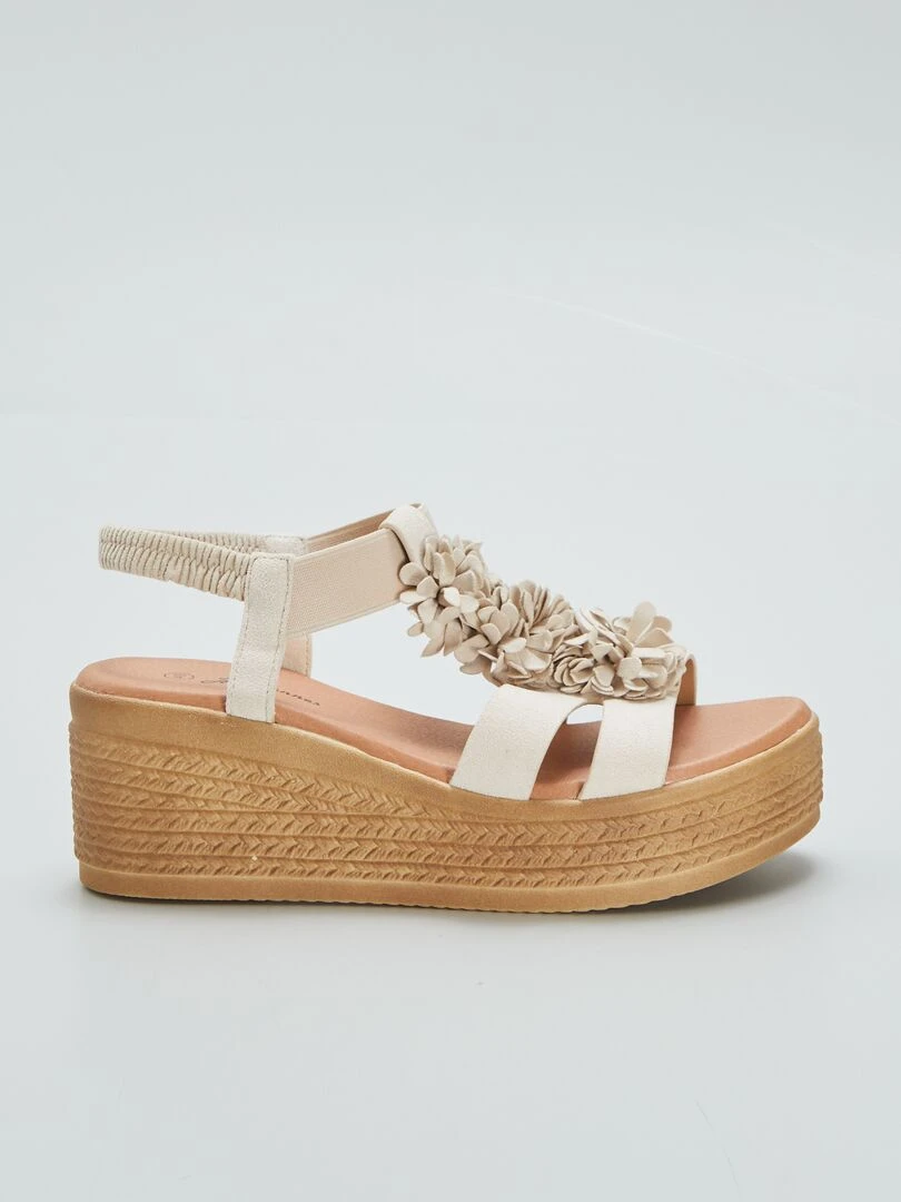 Sandales compensées en suédine Beige