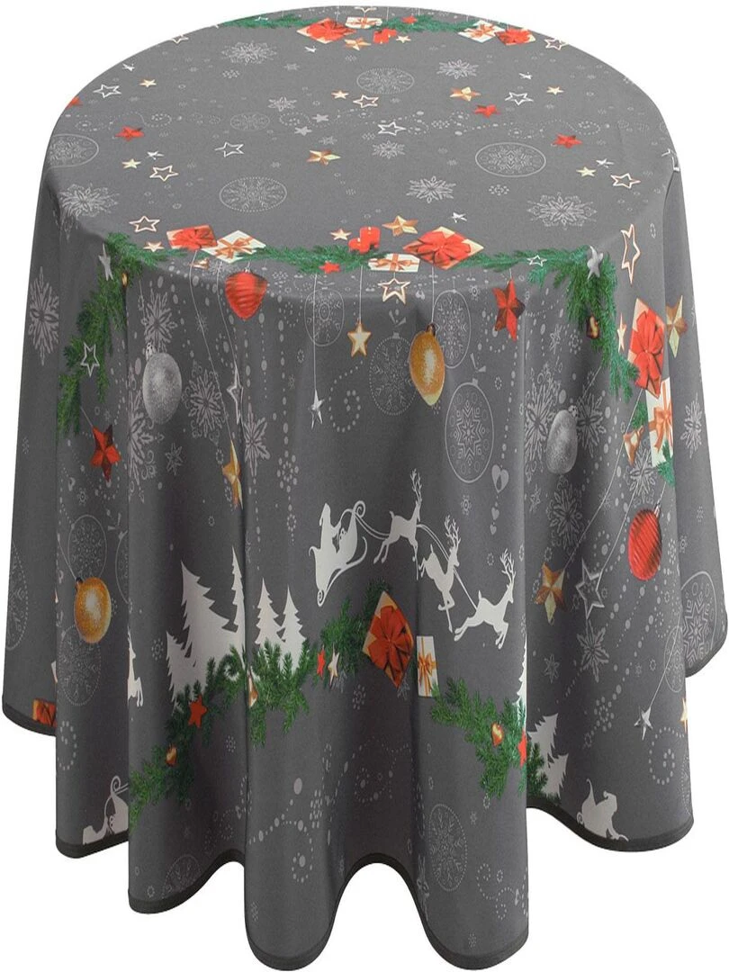 Nappe Anti taches Noël Gris   Ronde 160 cm   Gris