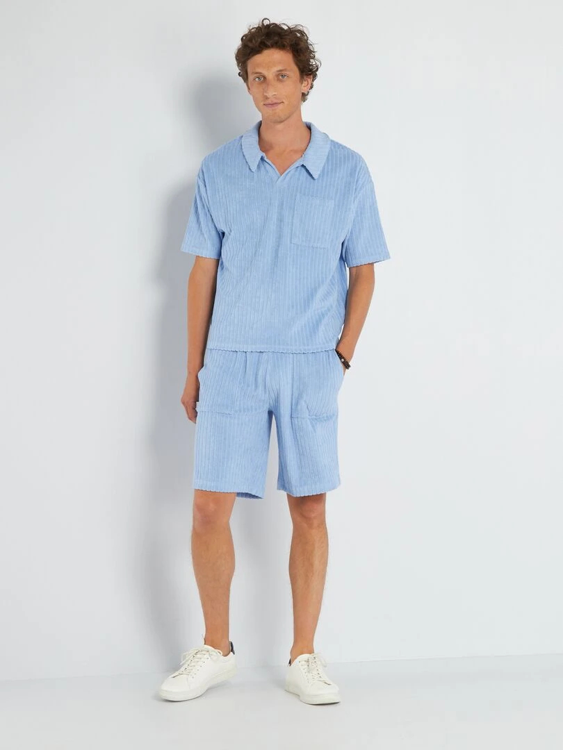 Bermuda en éponge avec grandes poches   Bleu